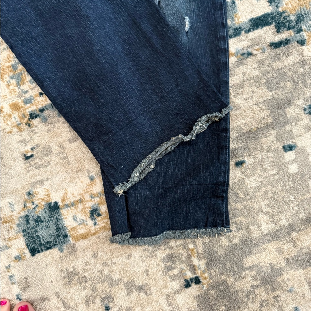 Torrid Dark Blue Distressed Boyfriend Jean Crop Pants - Picture 5 of 7